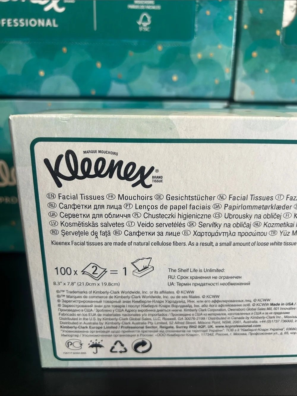 Kleenex Professional Comfort Touch Facial Tissues - Teal (6 Boxes of 100).